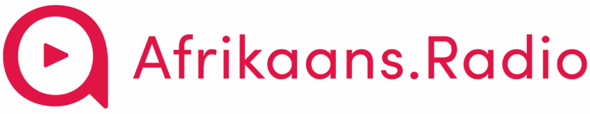 Afrikaans.Radio rooi logo met ’n spraakborrel-ikoon en ’n speelknoppie, wat Afrikaanse radio en digitale klankplatform verteenwoordig.