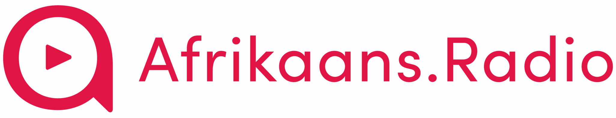 Afrikaans.Radio rooi logo met ’n spraakborrel-ikoon en ’n speelknoppie, wat Afrikaanse radio en digitale klankplatform verteenwoordig.